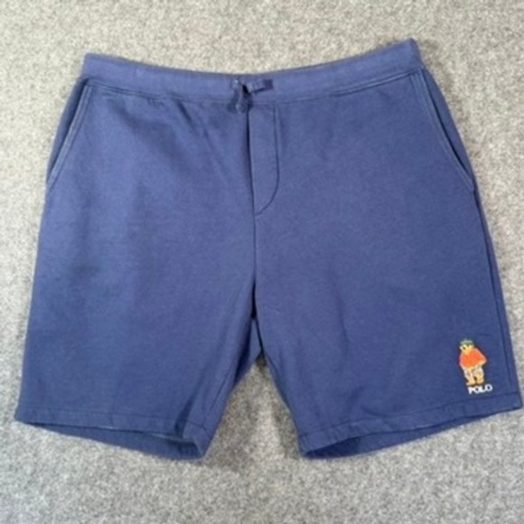 Polo Ralph Lauren Bear Embroidered Fleece Sweat Shorts Blue 1XB Big Mens Comfy - Picture 1 of 13